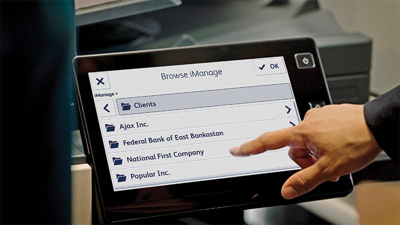 Schermo di visualizzazione MFP iManage navigazione Schermo di visualizzazione MFP iManage navigazione